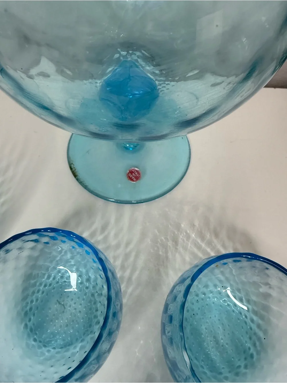 Vintage Italian Empoli Aqua Blue Glass Brandy Snifter Set 6 Cups MCM